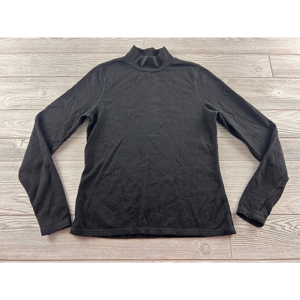 Wicked Wool Black Mock Neck Long Sleeve Base Layer Top Large L